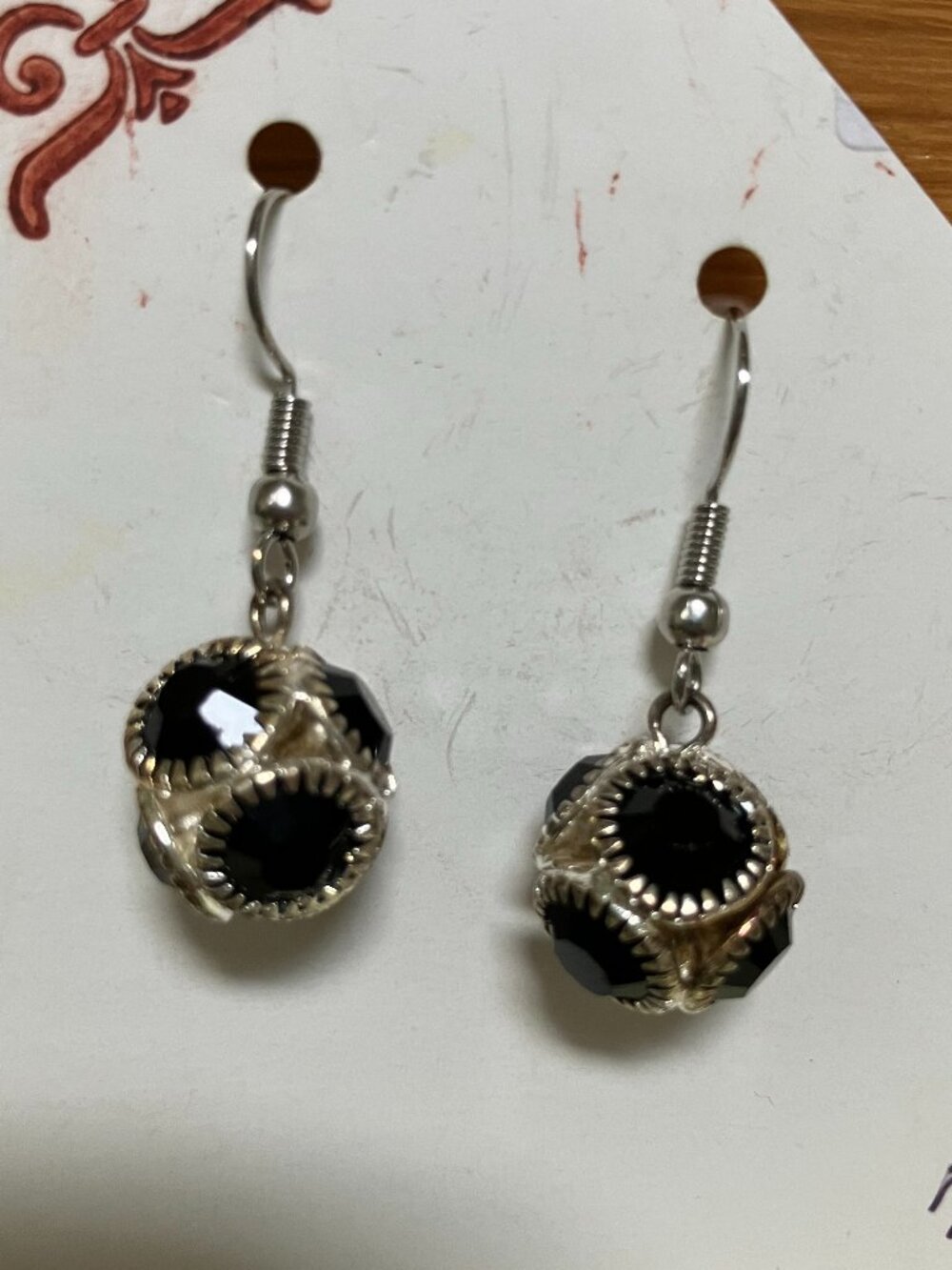 Handmade Drop Earrings, Black/Silver